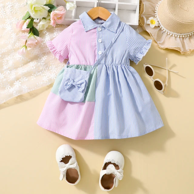 Girls Dress With Lapel Flared Sleeves New Style